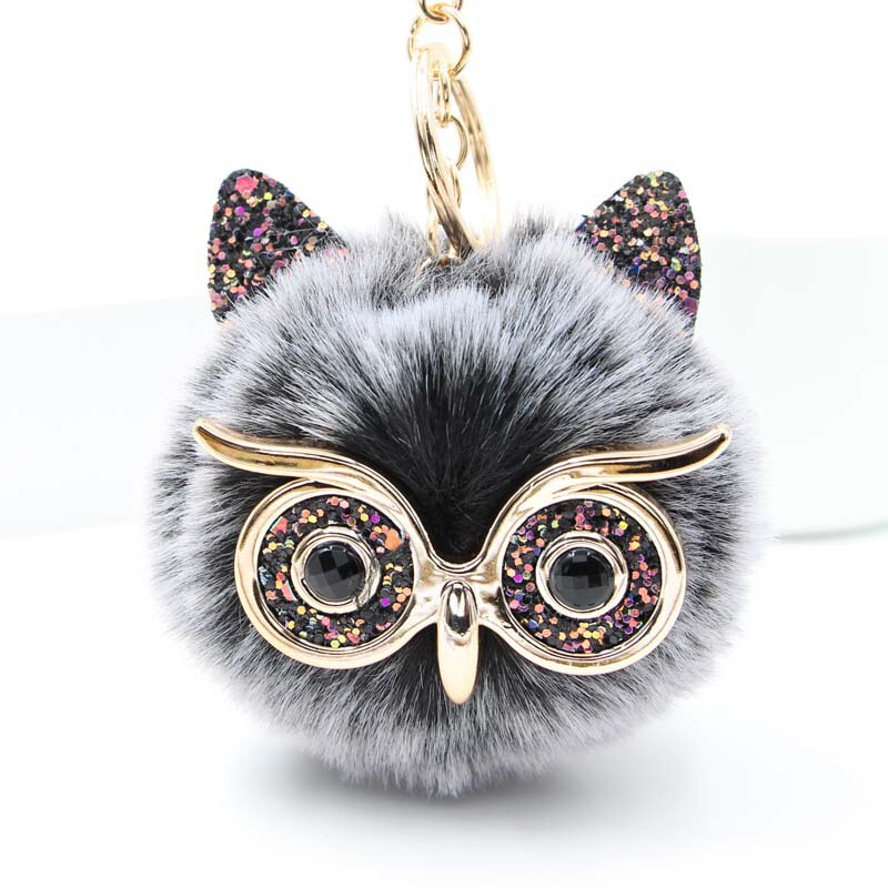 2020 Internet-famous classic Owl fur ball pendant plush bag accessories PU leather wrasse rabbit hair keychain decoration