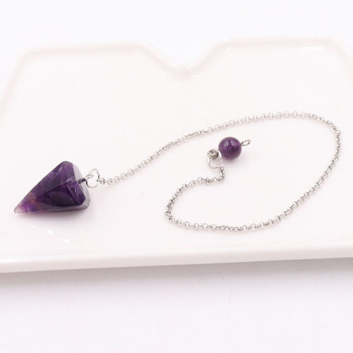 ebay Amazon best selling natural stone pendulum tapered pendant necklace round bead pendulum crystal necklace gift wholesale