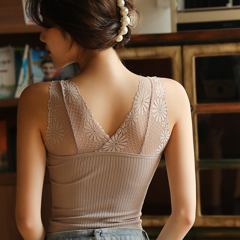 2021春夏新品雏菊蕾丝内衣打底背心红色乳胶内衣防走光带胸垫美背|ms