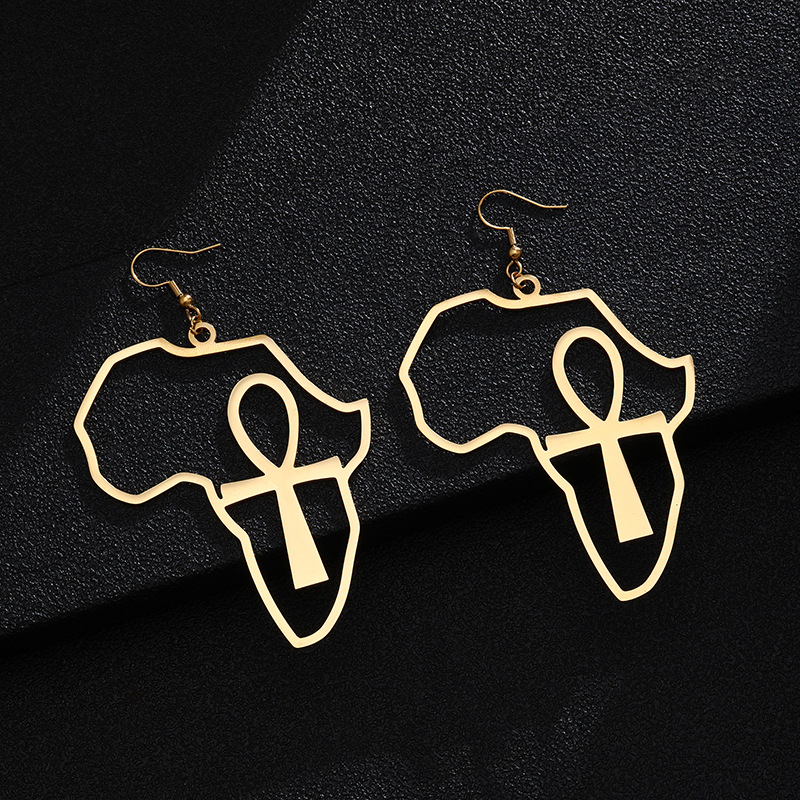 Daily Occasion Water Plating 18K Gold Plated Cross Map Stainless Steel Simple Style Earrings