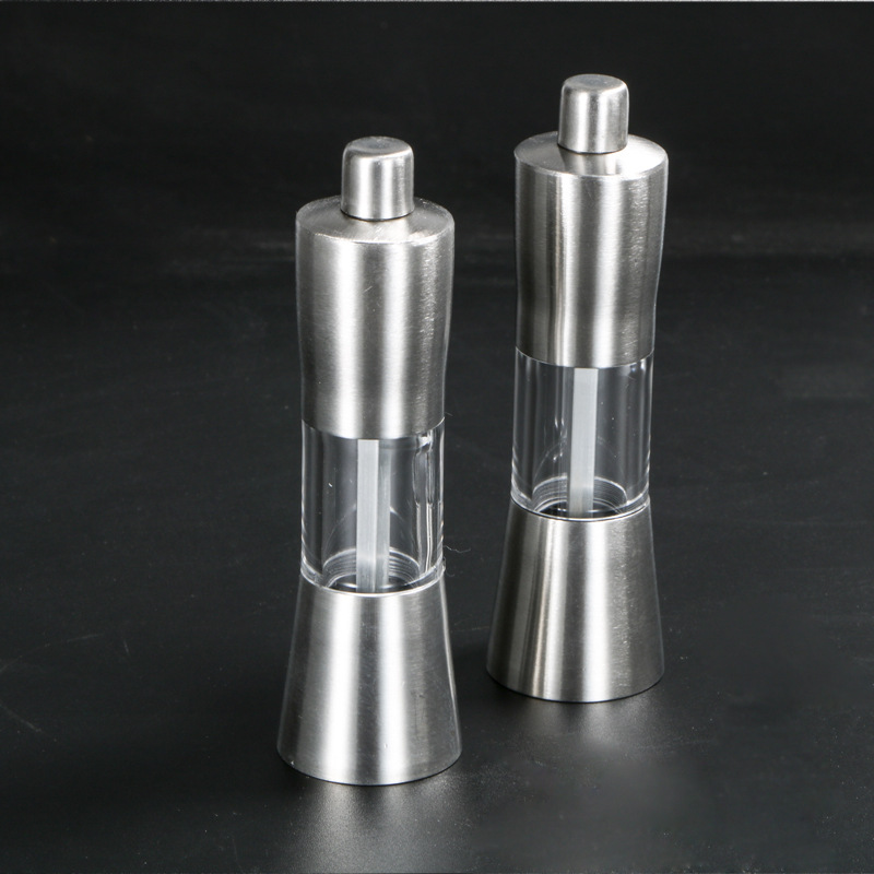 304不锈钢手动胡椒研磨器 花椒胡椒绿豆芝麻粗盐研磨瓶 透明视窗