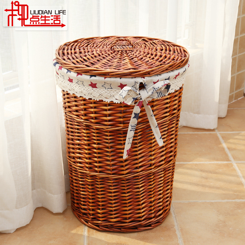 Cesta de almacenamiento redonda de ratán cesta de lavandería doméstica cesta de lavandería cesta de almacenamiento de juguete tejida con tapa cesta de almacenamiento de ropa
