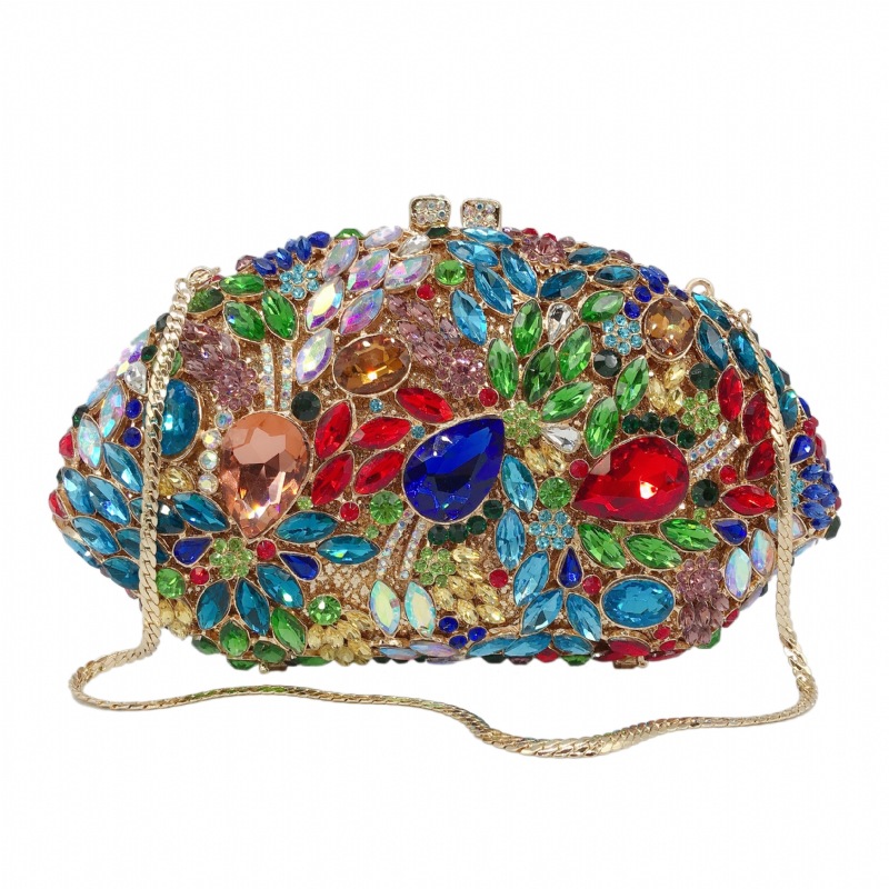 Túi clutch nữ đính đá rhinestone kim loại dự tiệc, kích thước 21x5x12 cm — bạc, Vàng AB, Kim cương trắng trên nền vàng, kim cương vàng trên nền vàng chi tiết 15