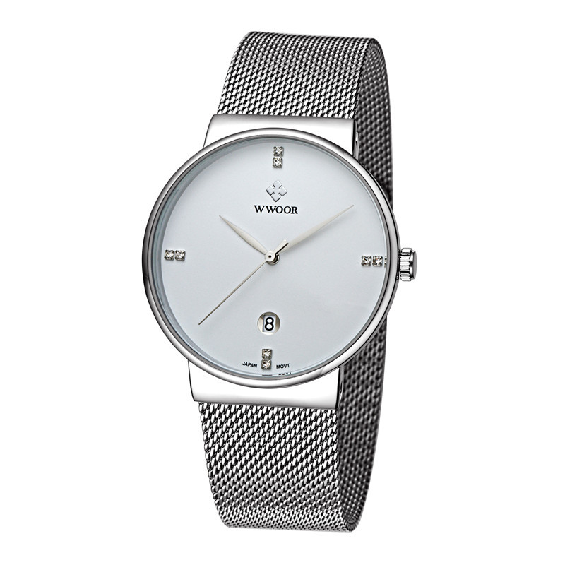 WWOOR hold Love 8018 nuevos hombres de negocios Milan Correa malla simple reloj cuarzo calendario impermeable ocio Tazón
