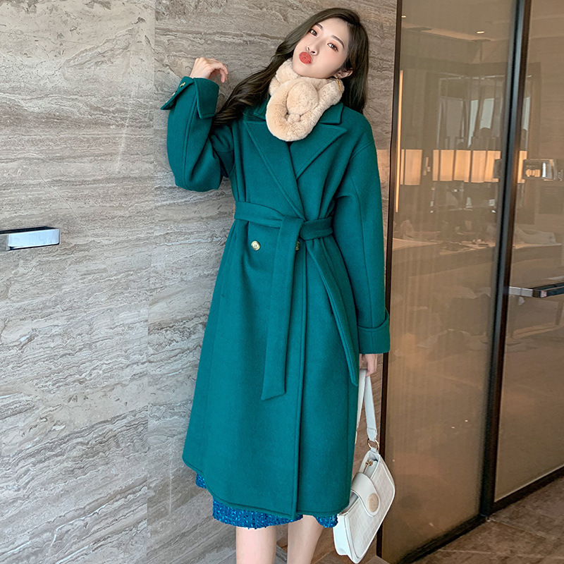 Net Red Same item Two-sided woolen overcoat 2020 New winter chic temperament Waist Bandage Mid length version coat