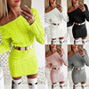 Fluorescent twist waist off shoulder sweater dress knitwear