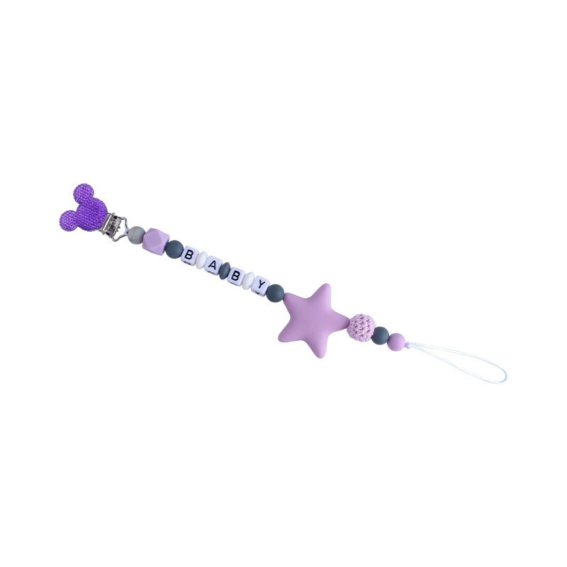 Suministros para bebés Mickey chupete clip calmante Cadena de chupete de silicona Big Star mordedor cadena anti-caída nombre del bebé