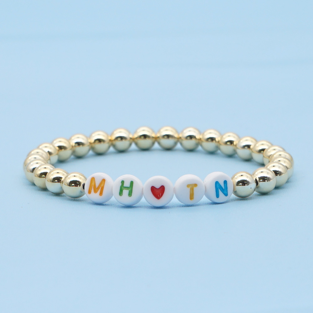 Fashiongold-plated Color-preserving Gold Beads Stacked Beaded Color Letter Bracelet display picture 7