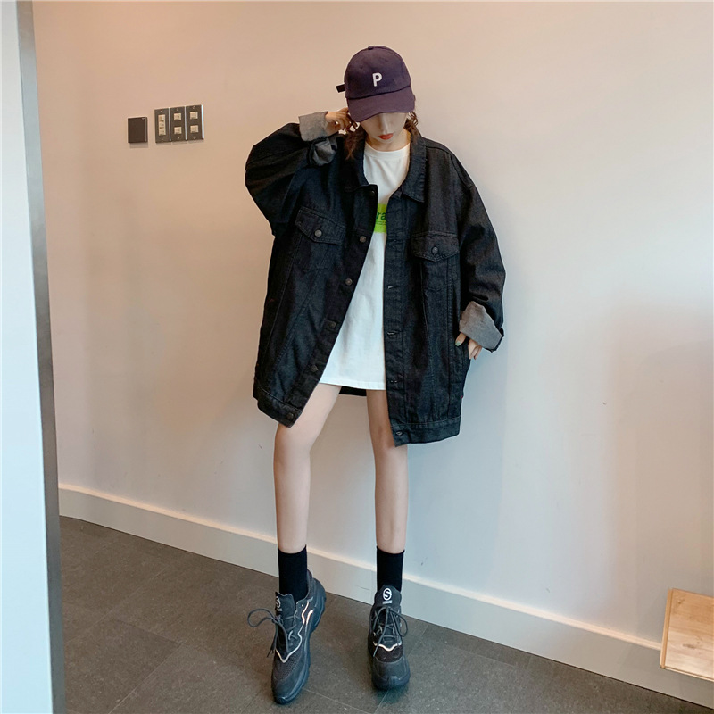 Neuheiten Frühjahr/Herbst 2022: Trendige, lockere Oversize-Jeansjacke im BF-Style mit langen Ärmeln im Retro-Look für Damen_voghion.com