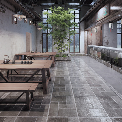 中式仿古砖复古地板砖瓷砖民宿餐厅庭院防滑地砖通体灰色水泥砖
