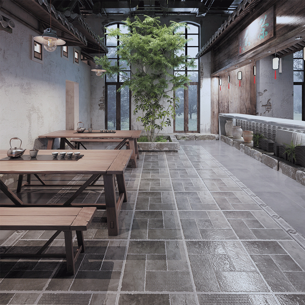 中式仿古砖复古地板砖瓷砖民宿餐厅庭院防滑地砖通体灰色水泥砖