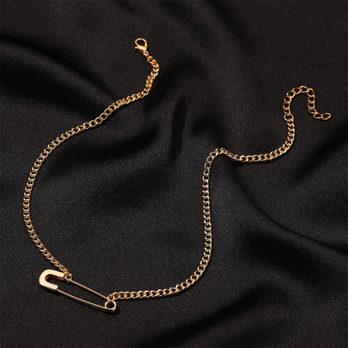 Creative Pin Necklace Niche Design Minimalist Curved Pin Clavicle Chain Cool Style Personal Pendant Couple Accessory