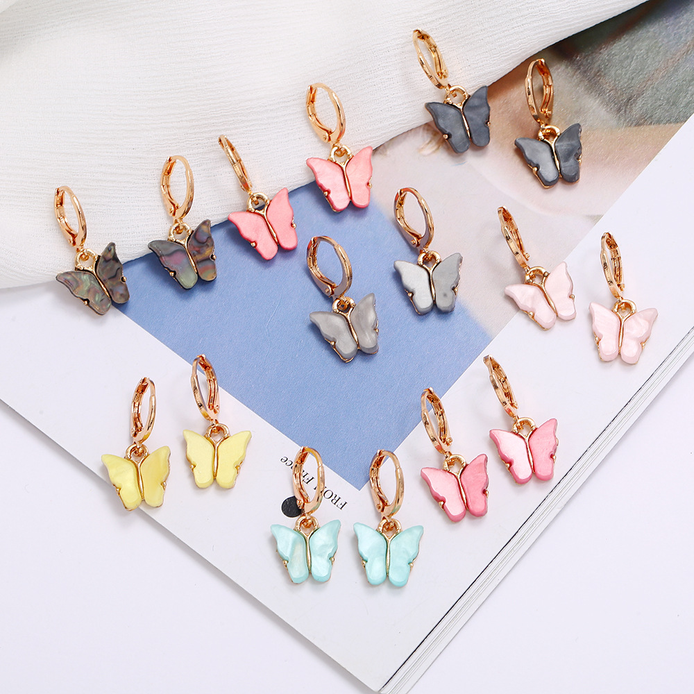 Korean Edition fashion new pattern colour Acrylic butterfly Earrings summer fresh Sweet temperament Colorful Backing Earrings