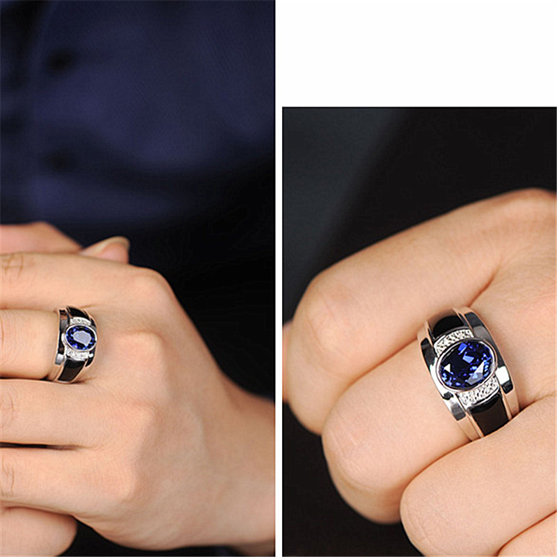 Luxury Men's Platinum Plated Ring With Sapphire And Black Onyx_voghion.com