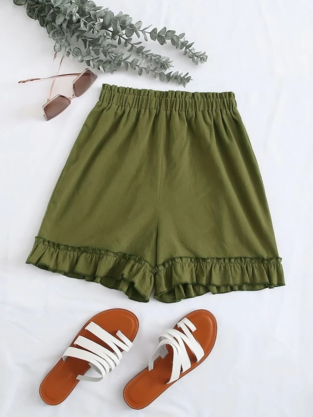 summer new fashion simple pure color wood ear elastic high waist wide leg casual pants NSDF1539