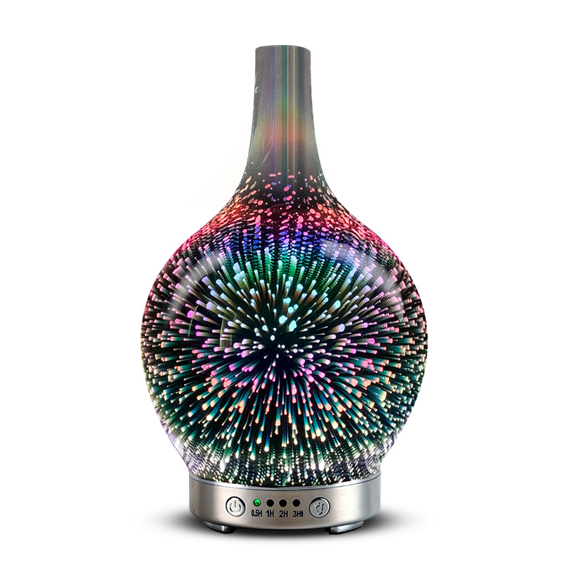 100ml 3D玻璃香薰机创意加湿器七彩LED小夜灯 精油扩散器烟花