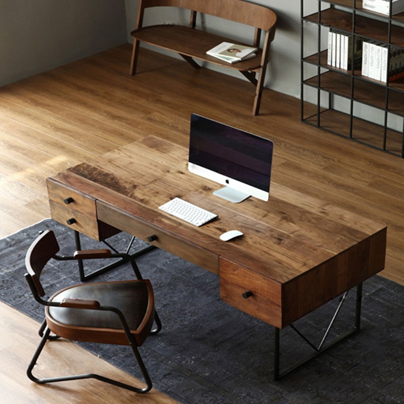 Simple solid wood single office desk and chair combination home bedroom study computer desk company staff office desk