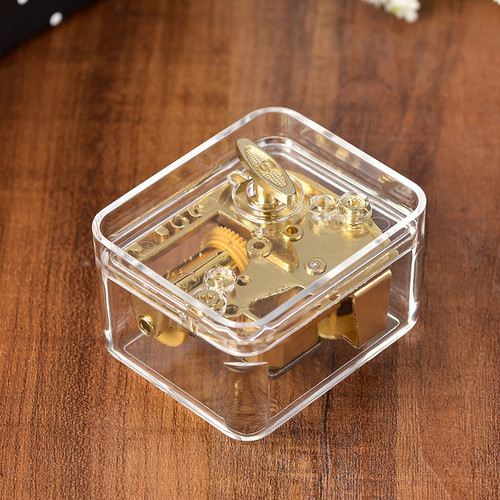 Transparent gold-plated hair movement acrylic square music box creative gift music box home decoration