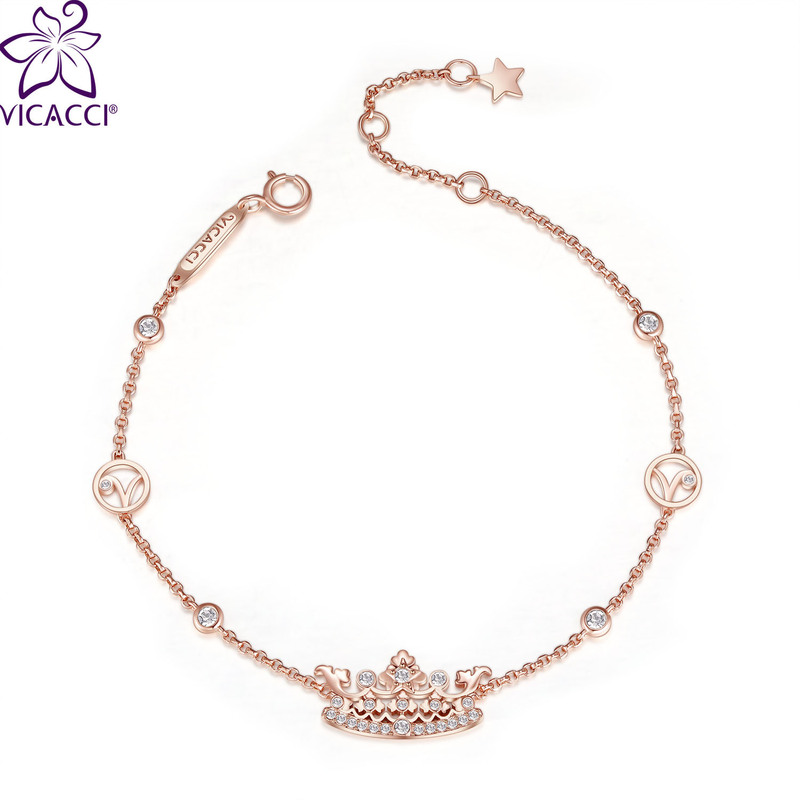Vikaki S925 Silver Crown Bracelet for Women, Accessible Luxury Jewelry, European and American Popular Swarovski Crystal Elements