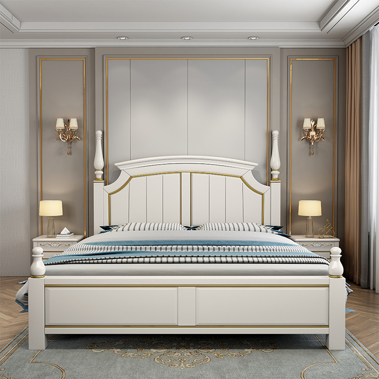 Solid wood bed modern minimalist American single person 1.5 bed furniture double 1.8m storage bedroom princess bed