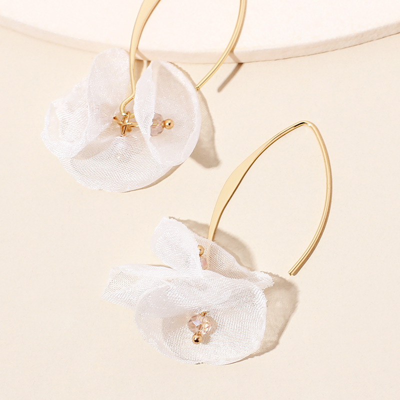 4g Weight Earrings Classification Housewarming, Anniversary, Business, Wedding, Travel, Birthday, Festival Occasion Alloy Material Flower Pattern Women'S Gender Sweet Style Rose Red, White, Beige, Pink, Red, Green, Blue, Yellow, Black Color Korean Summer New Lace Mesh Flower Earrings Color Petal Earrings Wholesale Nihaojewelry 13