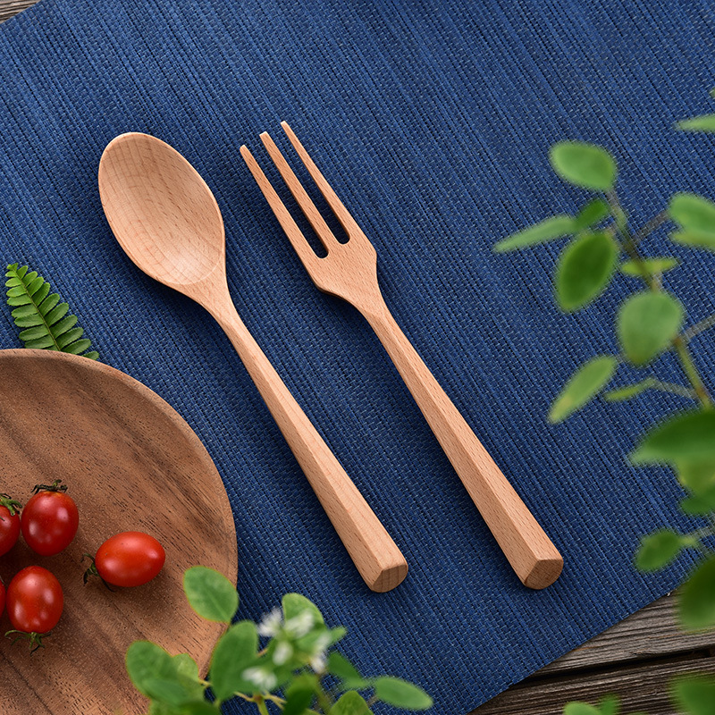 Wholesale Japanese Style Creative Triangle Handle Wooden Spoon Fork Set Dessert Wooden Spoon Wooden Fork Wooden Portable Tableware Wholesale Japanese Style Creative Triangle Handle Wooden Spoon Fork Set Dessert Wooden Spoon Wooden Fork Wooden Portable Tableware