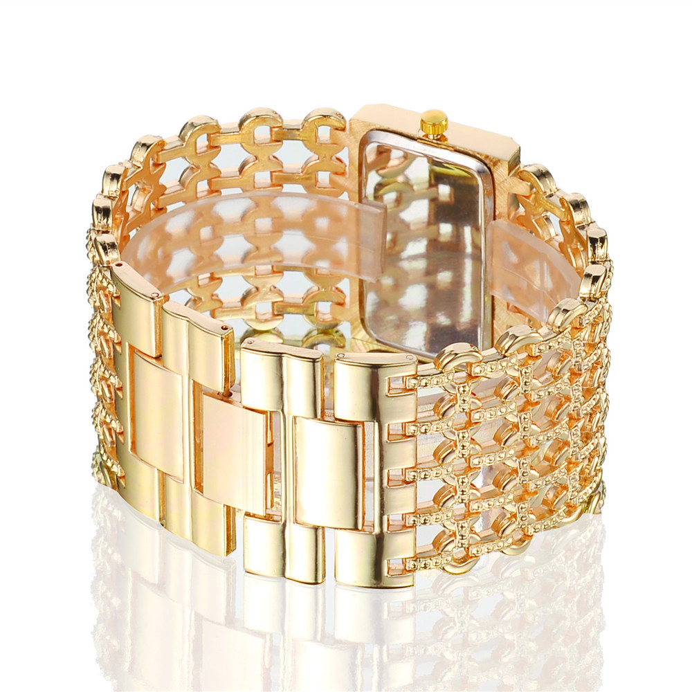 Fashion Temperament Rectangular Steel Band Ladies Bracelet Diamond Wide Strap Quartz Watch display picture 5