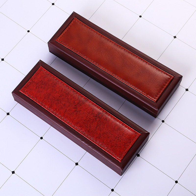 Creative Flip-top Universal Pen Box Business Stationery Retro Wooden Box Pu Leather Pencil Box