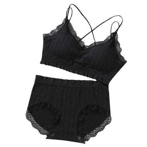 Sexy Crossback Set Bra and Panties for Women Lace Girl Bra Push Up Wireless Breathable Bra Anti-peek 