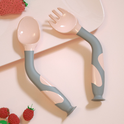 兒童餐具寶寶勺叉套裝彎頭訓練輔食勺立式吸盤扭扭叉練習吃飯神器