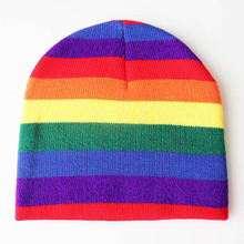 2020秋冬男女儿童小孩七色彩虹提花针织帽超弹力毛线帽保暖套头帽