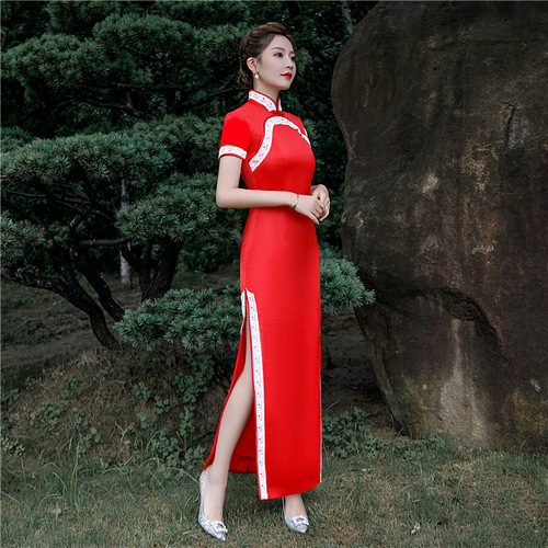 Chinese Dress Qipao for women Retro cheongsam red short cheongsam skirt dress