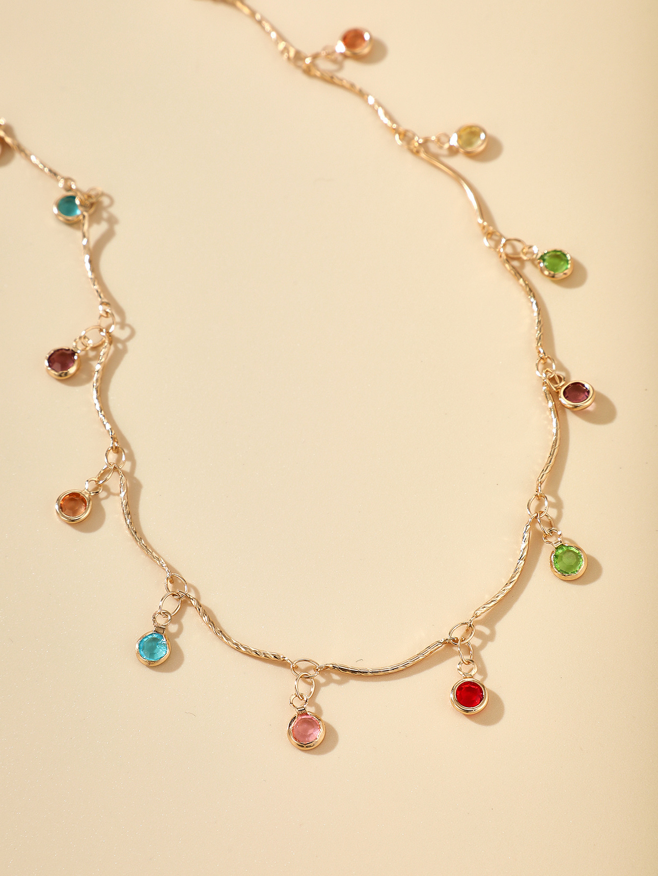 Women'S Gender New Colorful Round Bead Tassel Candy Color Necklace Simple Inlaid Diamond Necklace Wholesale Nihaojewelry