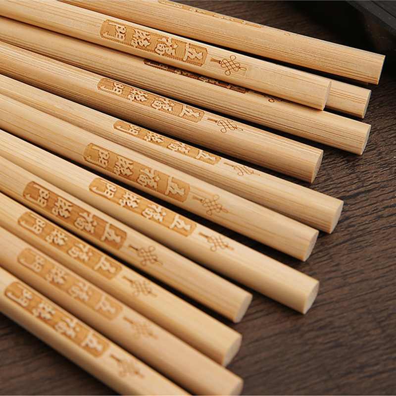 Manufacturer Customizes Bamboo Engraved Chopsticks for Restaurants and Home Use, Wholesale Pastoral Style Tableware, Unpainted Dishwasher-Safe Carbonized Wooden Chopsticks