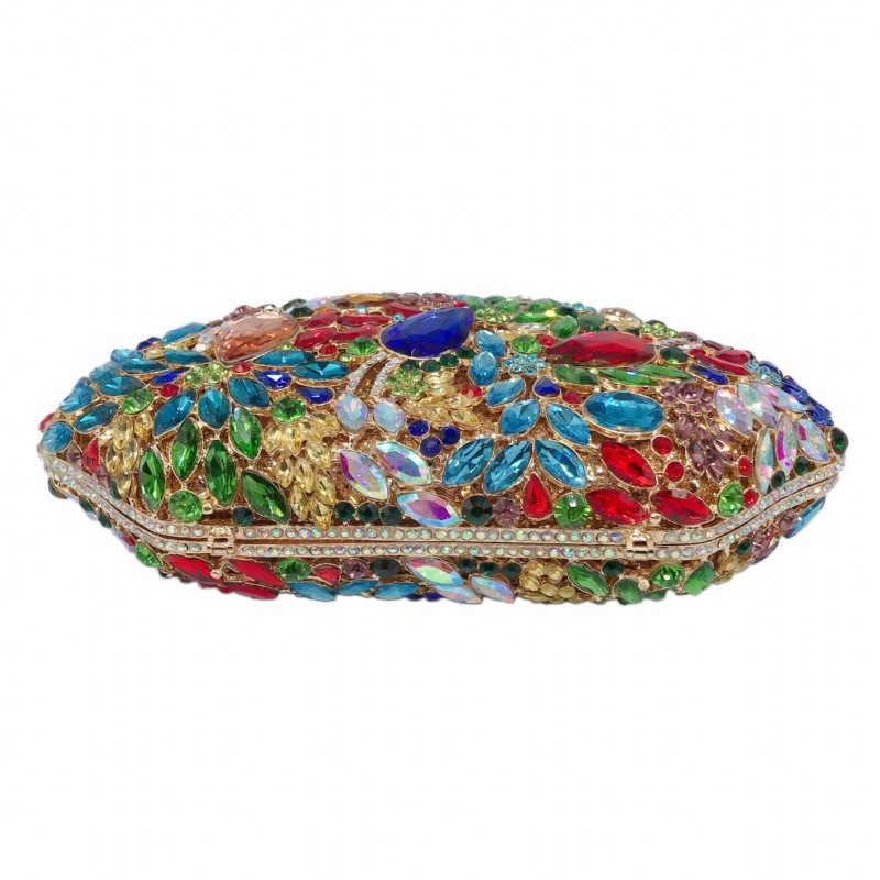 Túi clutch nữ đính đá rhinestone kim loại dự tiệc, kích thước 21x5x12 cm — bạc, Vàng AB, Kim cương trắng trên nền vàng, kim cương vàng trên nền vàng chi tiết 8