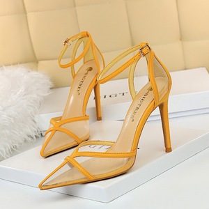 9863-2 the European and American wind sexy high-heeled shoes with shallow thin mouth pointed hollow belt mesh hollow out