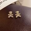 Silver needle, zirconium, earrings, 2020, silver 925 sample, with little bears, internet celebrity