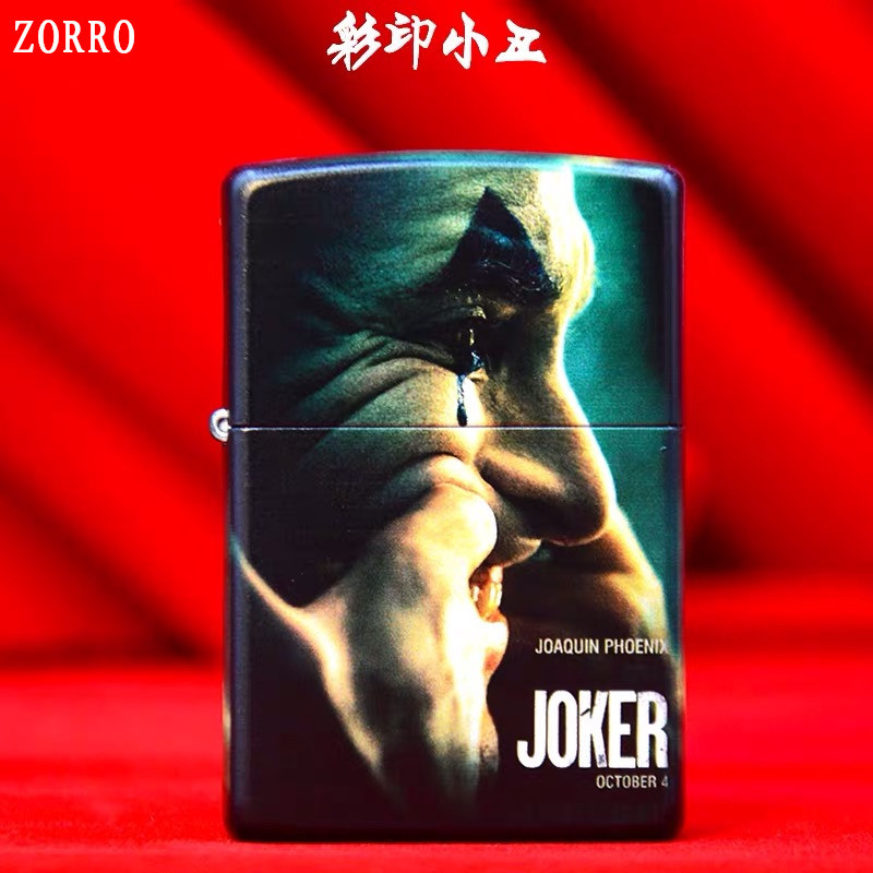 新款zorro佐罗防风煤油打火机DC半脸小丑Joker扑克彩印涂鸦小丑