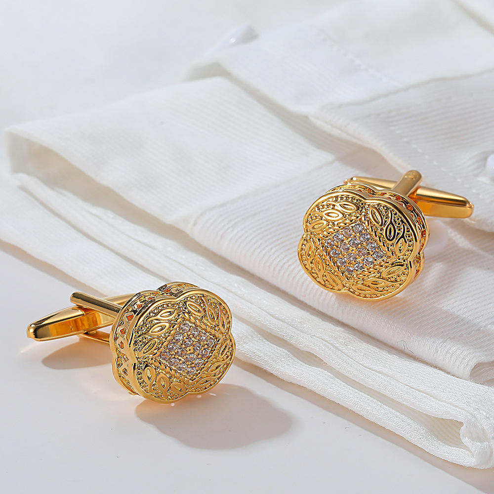 Gemelli da uomo quadrati in zircone vintage accessori camicia rame_voghion.com