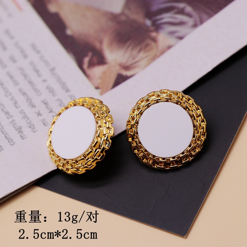 Fashion Black White Round 925 Silver Stud Earrings Bump Edge Alloy Stud Earrings display picture 4