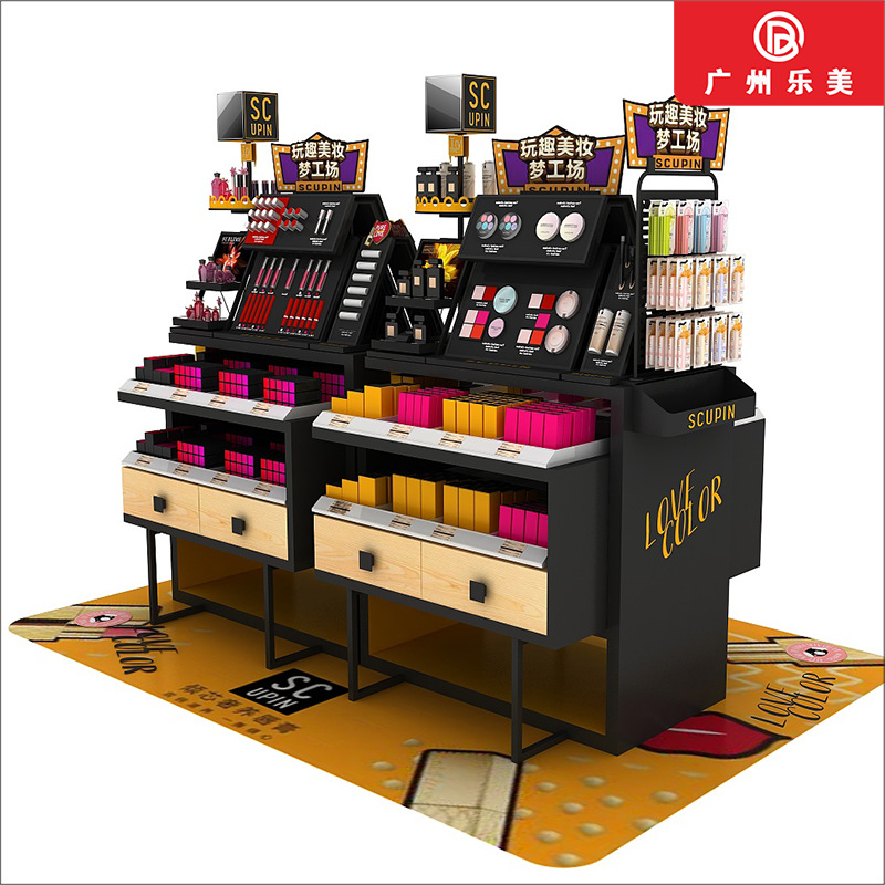 铁木结合化妆品小展台厂家配送彩妆柜精美实用中岛柜工厂专业定制
