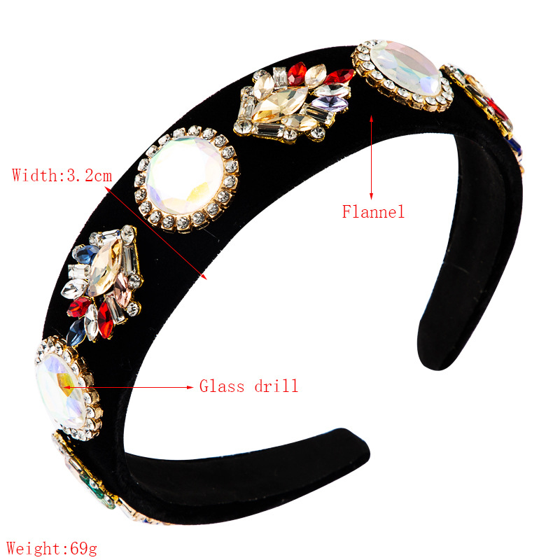 Nueva Rómbica Color Rhinestone Aro De Pelo De Gama Alta Para Mujer Negro Oro Terciopelo Tela Diadema De Flores display picture 1