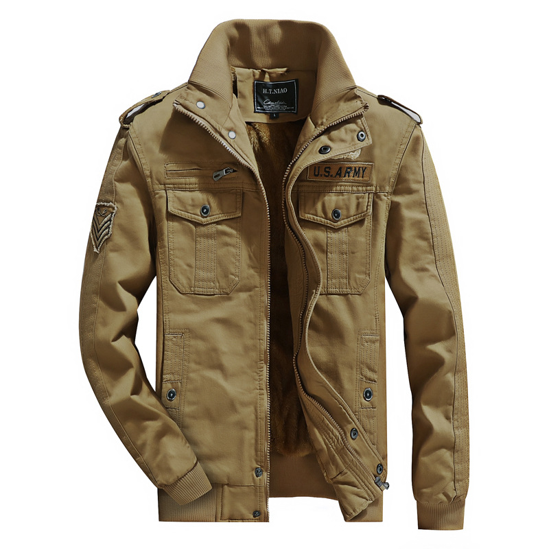Invierno nueva chaqueta de hombre caliente forrada con forro polar chaqueta militar lavada sin capucha más tamaño abrigo suelto Amazon