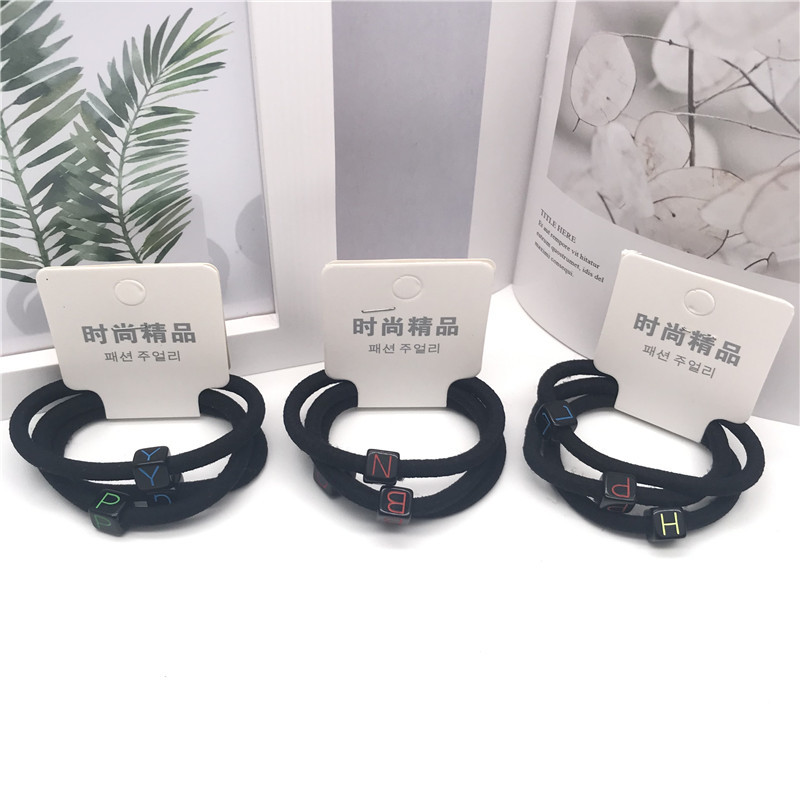 Accesorios para el cabello de estilo coreano 3-en-1 6 letras anudadas cuerda del pelo 2 clip de uñas tamaño cabeza cuerda banda de goma banda de pelo para las mujeres