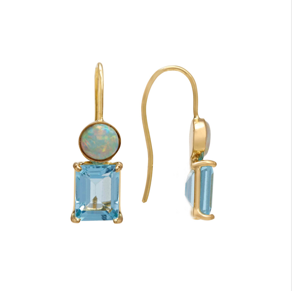 Korean Blue Topaz Earrings Simple Square Champagne Zircon Earrings Opal Earrings display picture 4