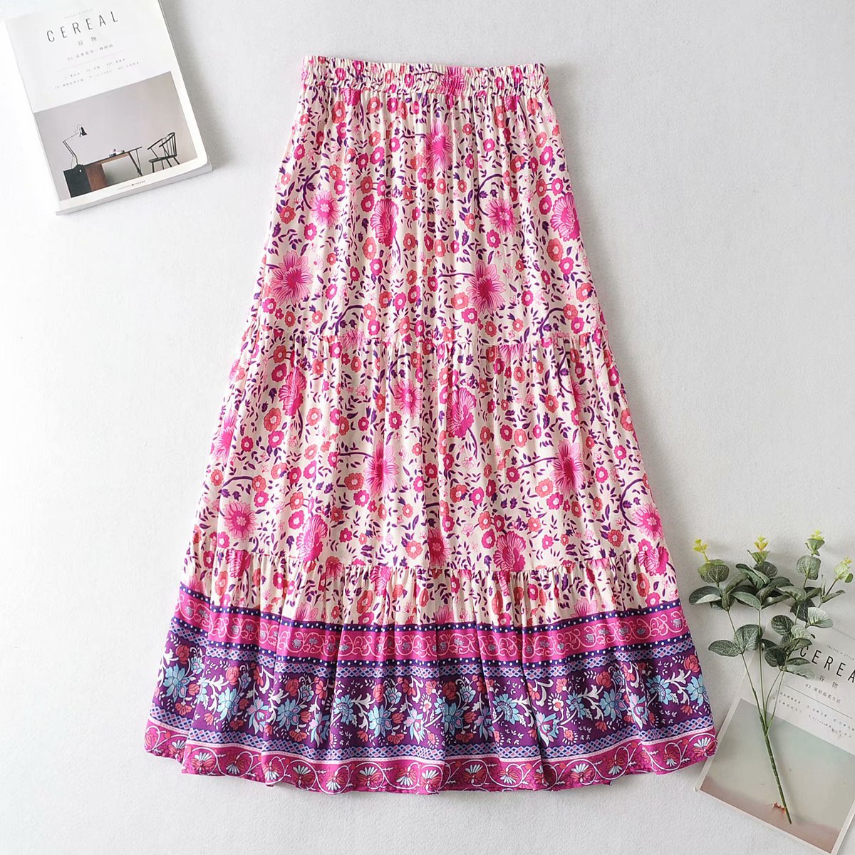  rayon elastic waist printing lace-up skirt  NSAM5064