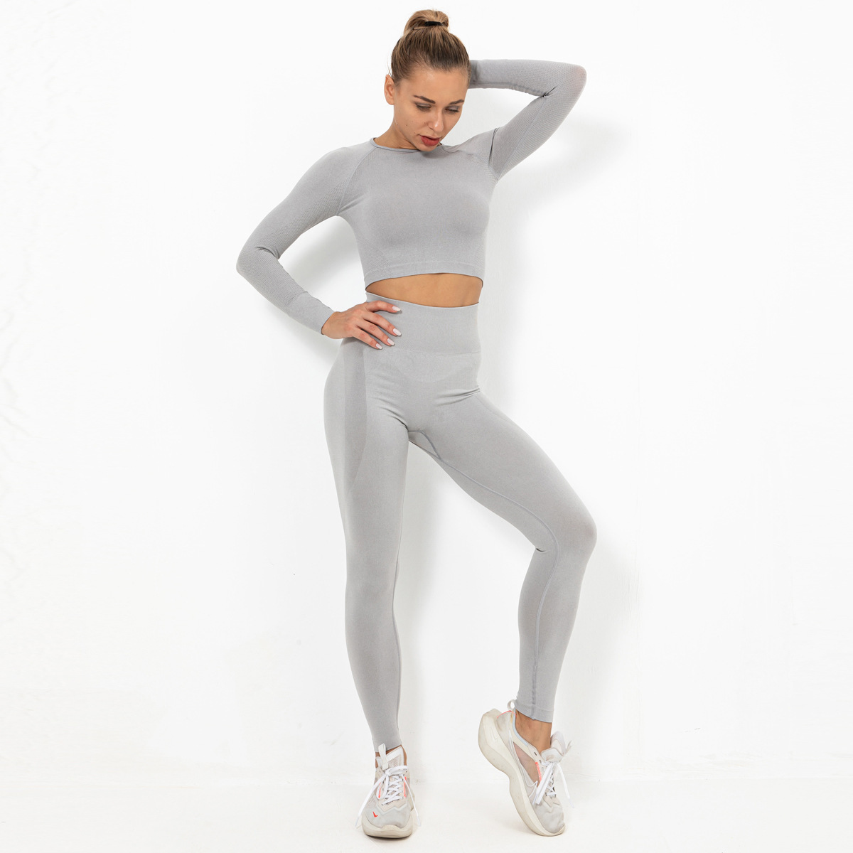 seamless crescent tight elastic long sleeve yoga suit  NSNS10721