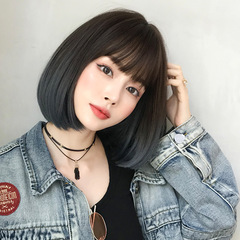 Fashion wig female short hair bob student head round face full head cover natural gradient color inner buckle straight hair wholesale