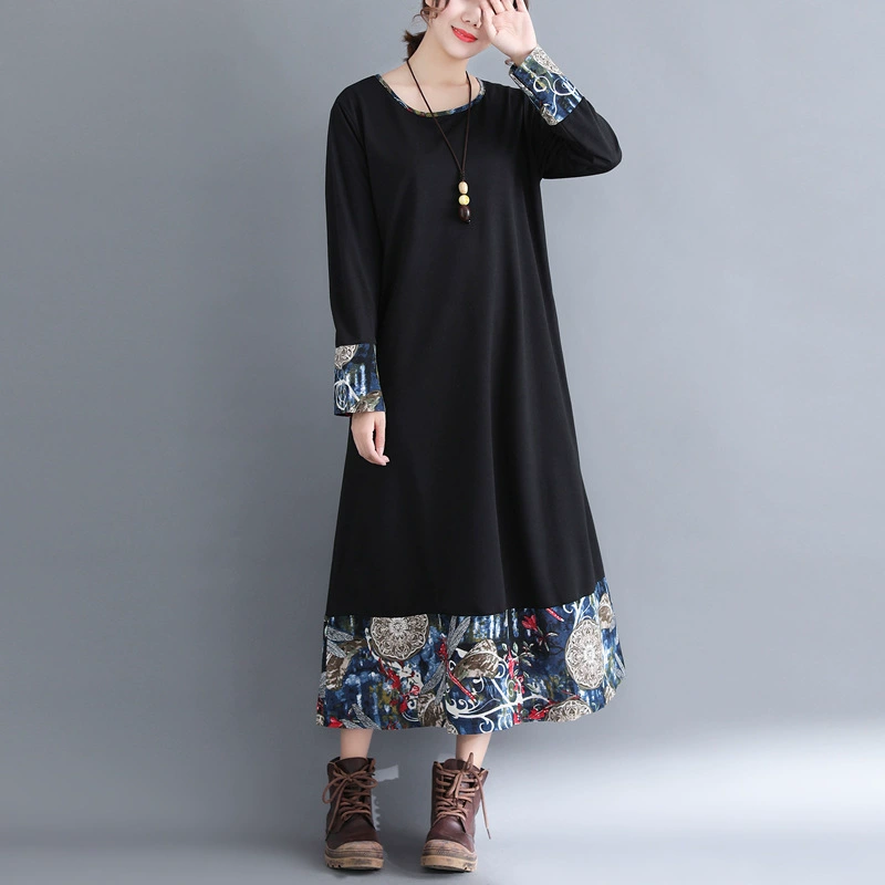 Осень 2020 зима новое артистичное женское платье больших размеров в этническом стиле свободное вязаное платье из хлопка и льна с длинным рукавом