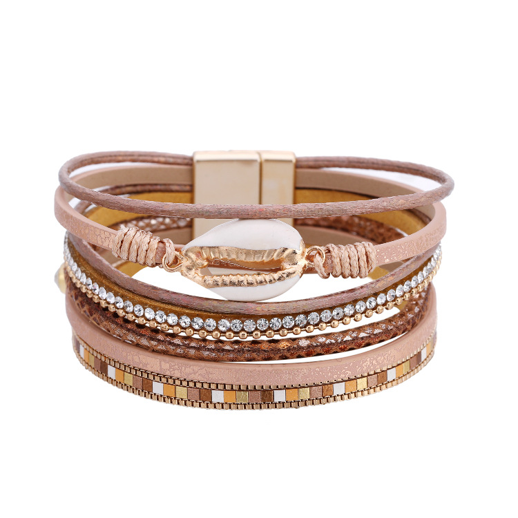 Bohemian shell leather bracelet